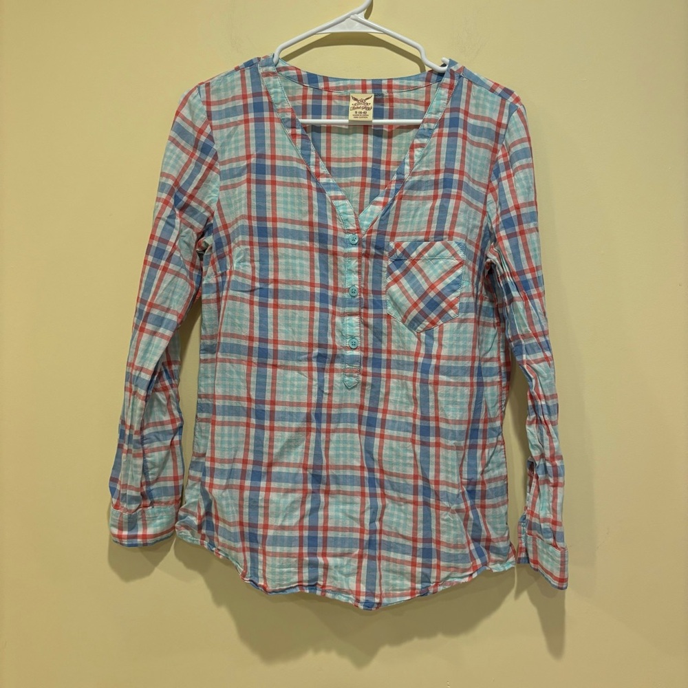 Faded Glory Red & Blue Plaid Long Sleeve Shirt – Size Small
